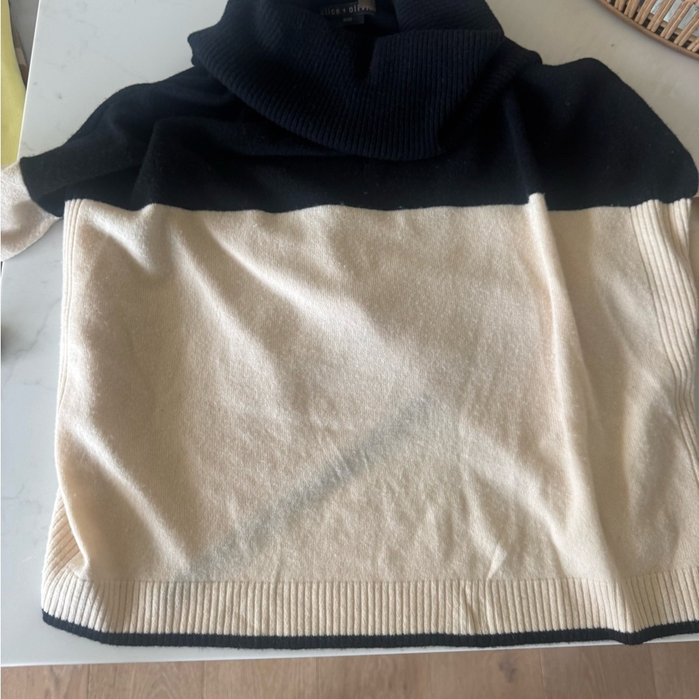 Alice + Olivia Black and Cream Cowl Neck Sweater - Picture 2 of 4